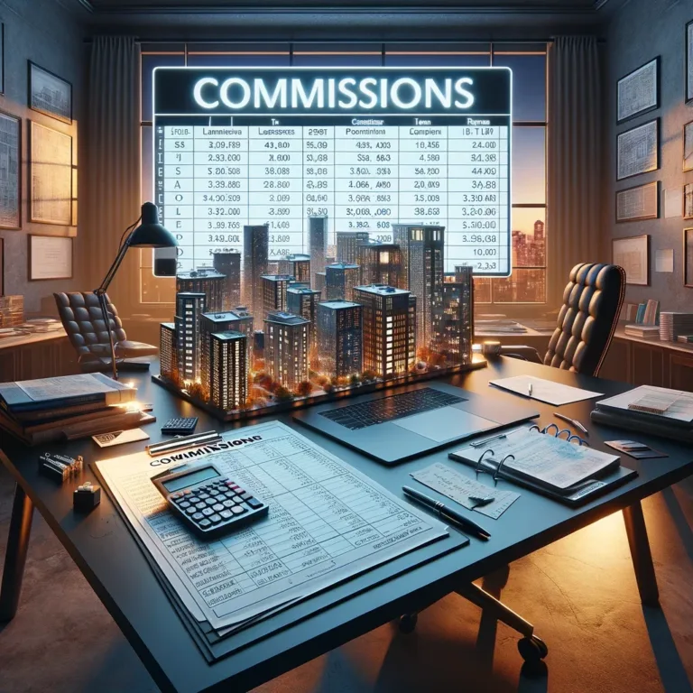 A desk with a screen showing Leasing Commissions